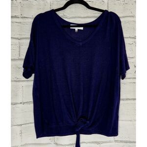 John + Jenn Navy Blue Sweater Waist Tie Womens Short Sleeve Large Sweater Rayon